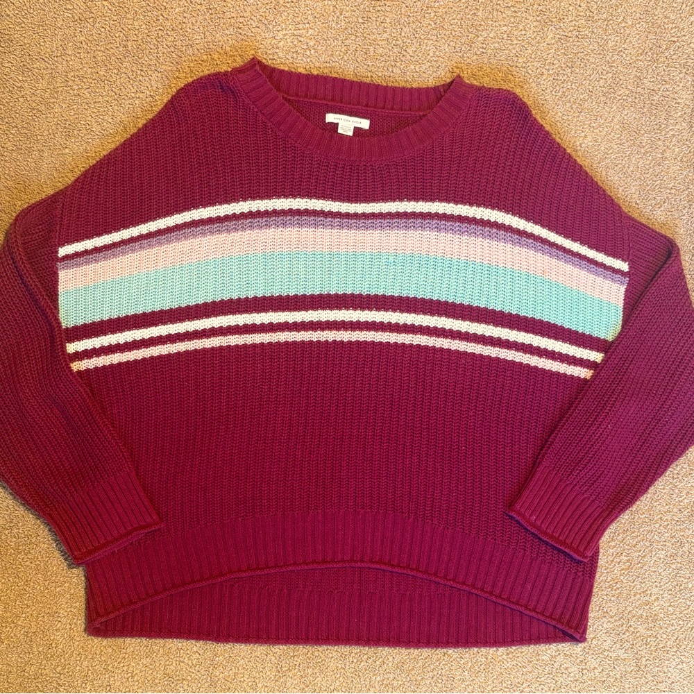Women's XL American Eagle Red sweater multicolor stripes